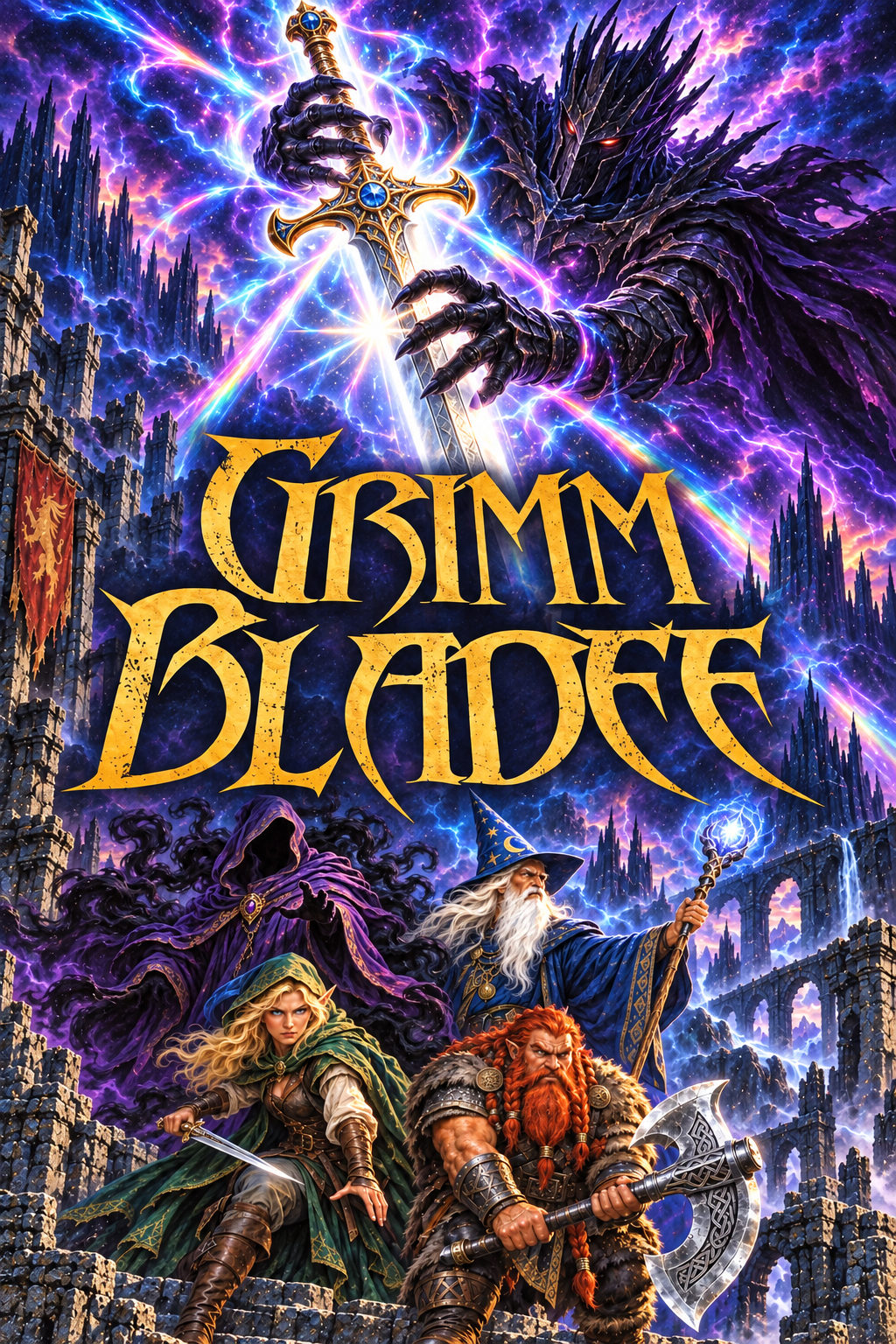 A party of adventurers in the dark fantasy world of GrimmBladee